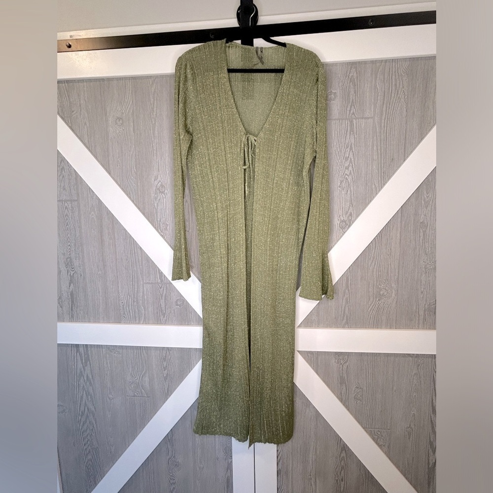 B13.17 Anthropologie Long Shine Cardigan Sweater Sage Green XL